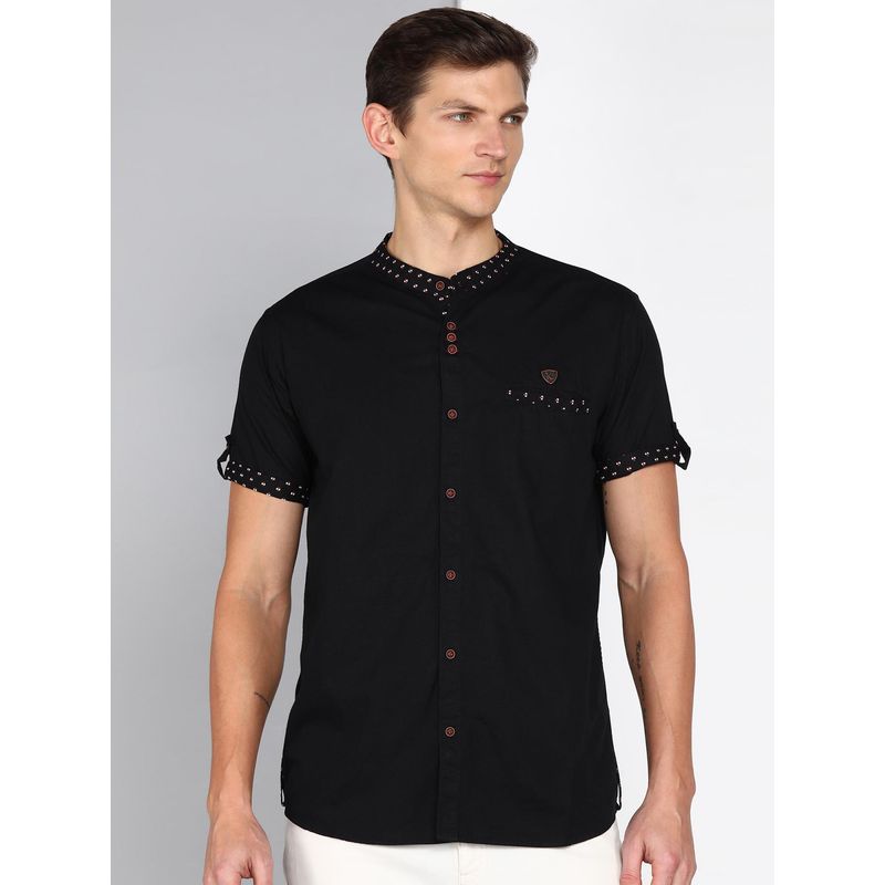 KUONS AVENUE Black Men'S Linen Cotton Indowestern Half Sleeve Shirt (2XL)