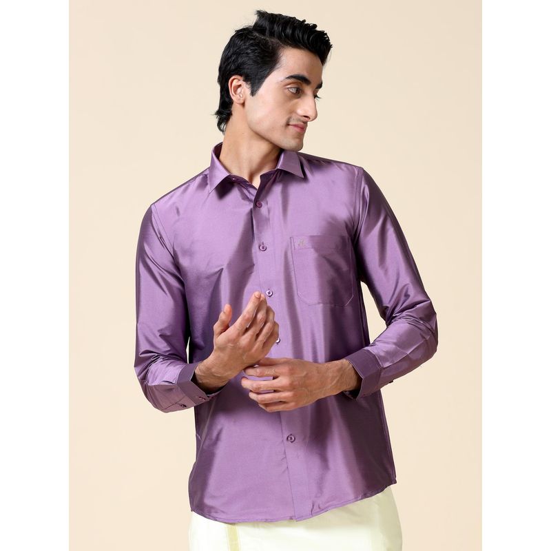 TATTVA Purple Men Classic Slim Fit Ethnic Shirt (38)