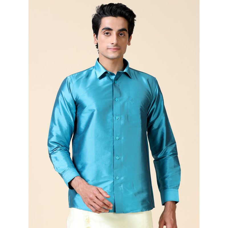 TATTVA Teal Men Classic Slim Fit Ethnic Shirt (38)