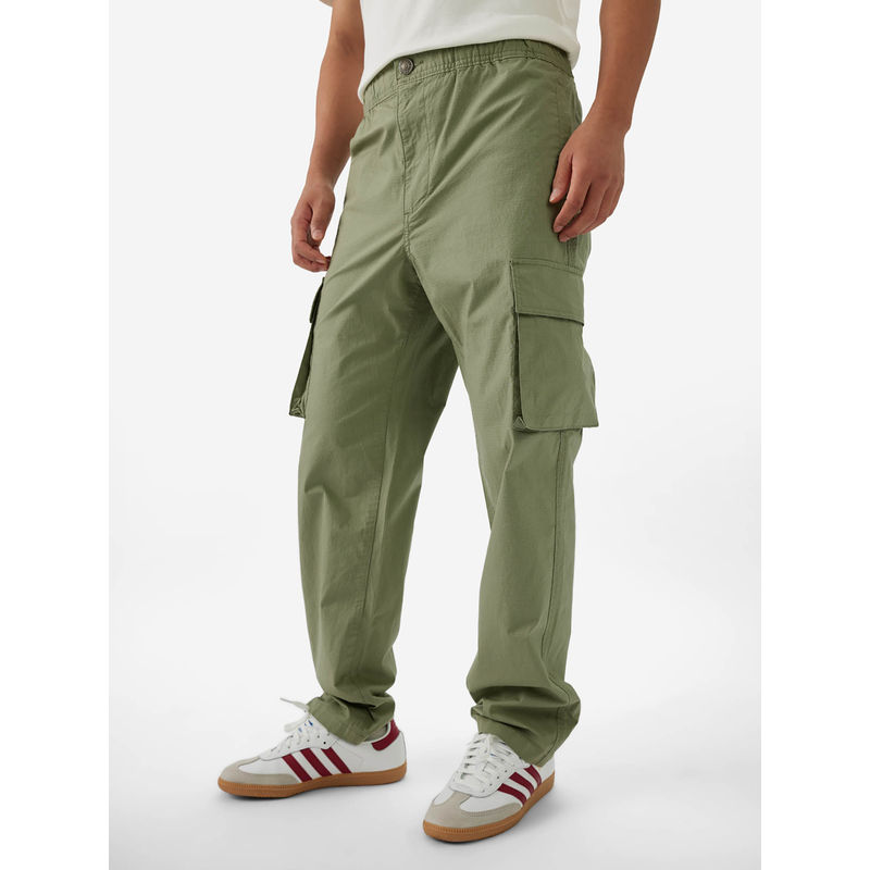The Souled Store Ripstop Fern Green Men Cargo Pants (L)