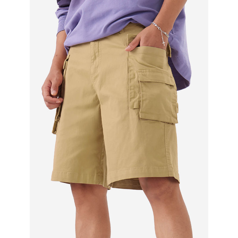 The Souled Store Solids Cedar Beige Men Cargo Shorts (S)