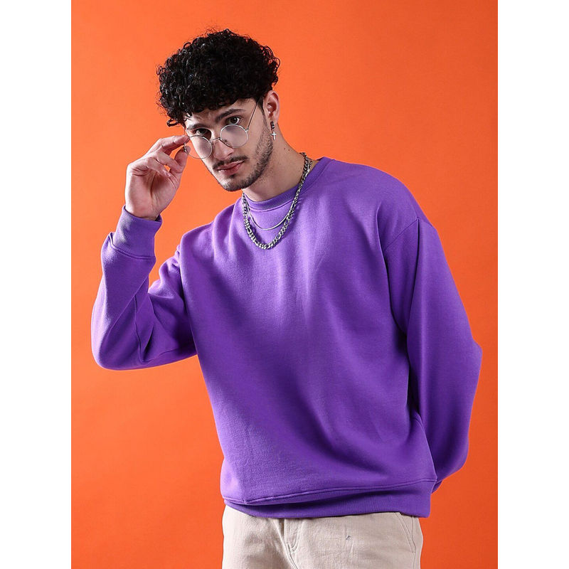 The Indian Garage Co Men Purple Oversized Fit Crew Neck Overhead Sweatshirt (M)