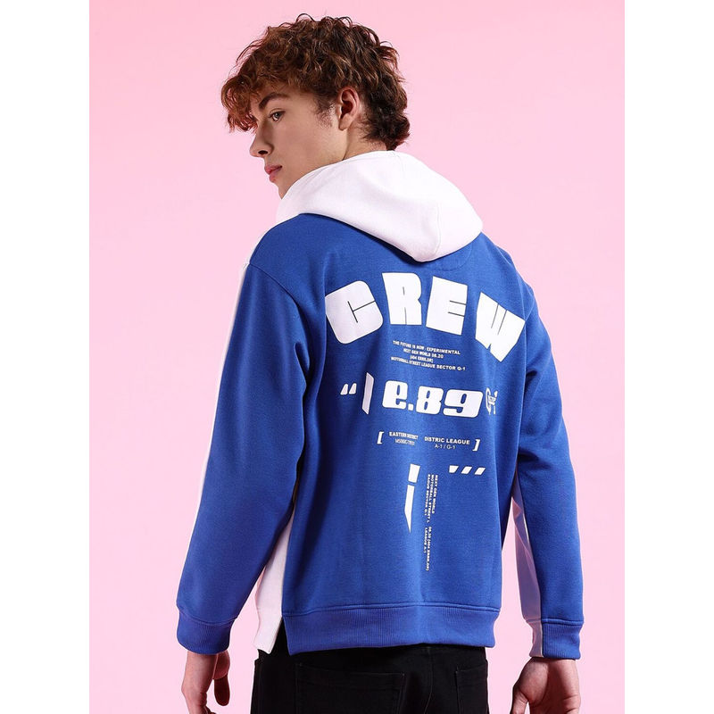 The Indian Garage Co Men White & Blue Relaxed Fit Overhead Hoodie (M)