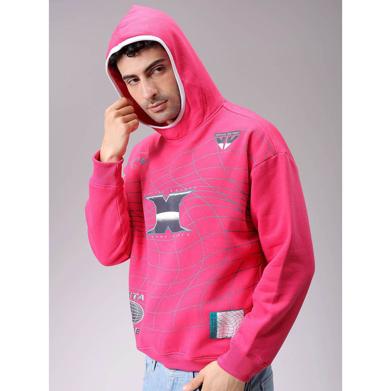 The Indian Garage Co Men Pink Relaxed Fit Overhead-Hoodie (S)