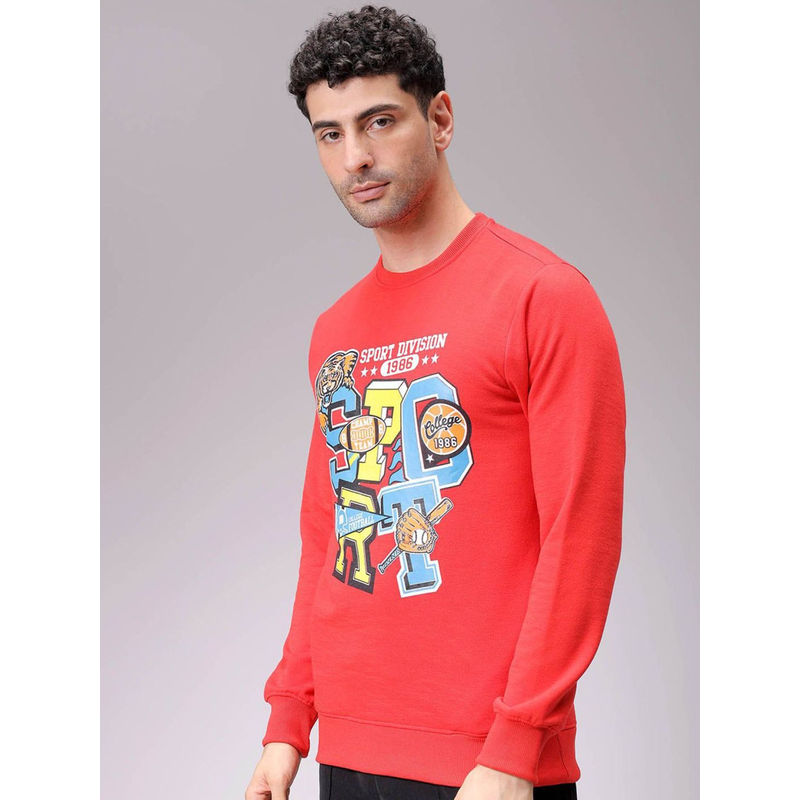 The Indian Garage Co Men Red Regular Fit Crew Neck Overhead Sweatshirt (XL)
