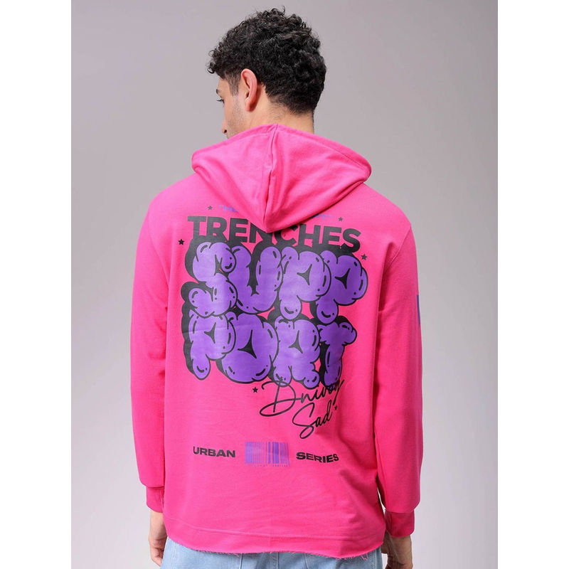 The Indian Garage Co Men Pink Typography Regular Fit Overhead Hoodie (M)
