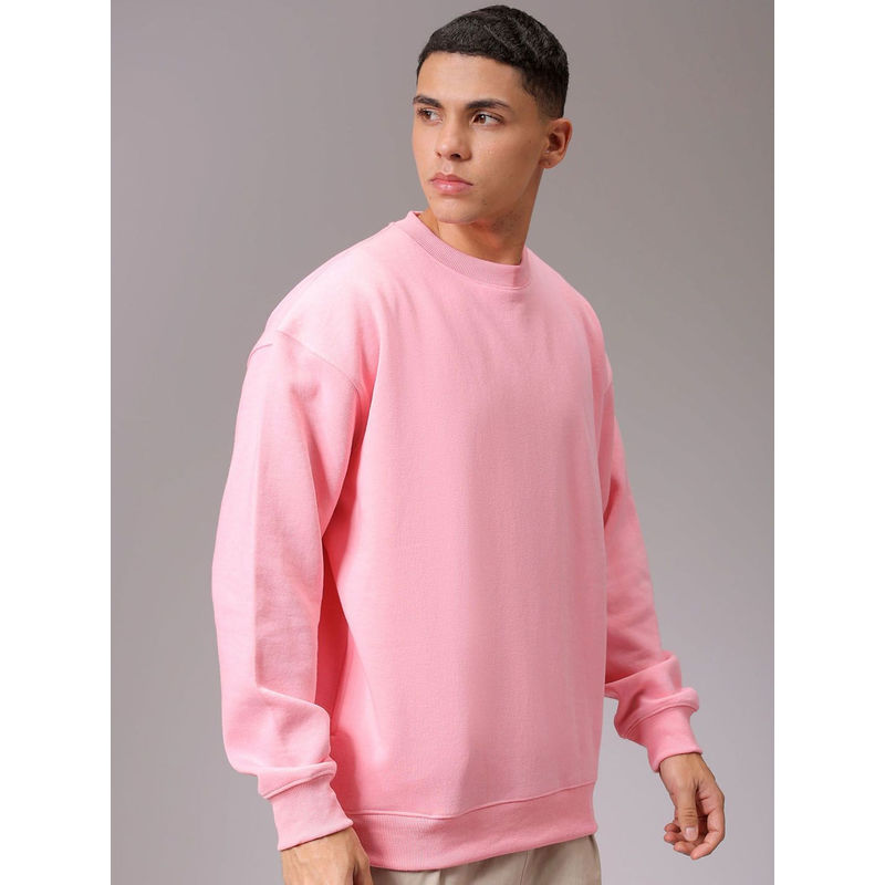 The Indian Garage Co Men Pink Oversized Fit Crew Neck Overhead Sweatshirt (M)