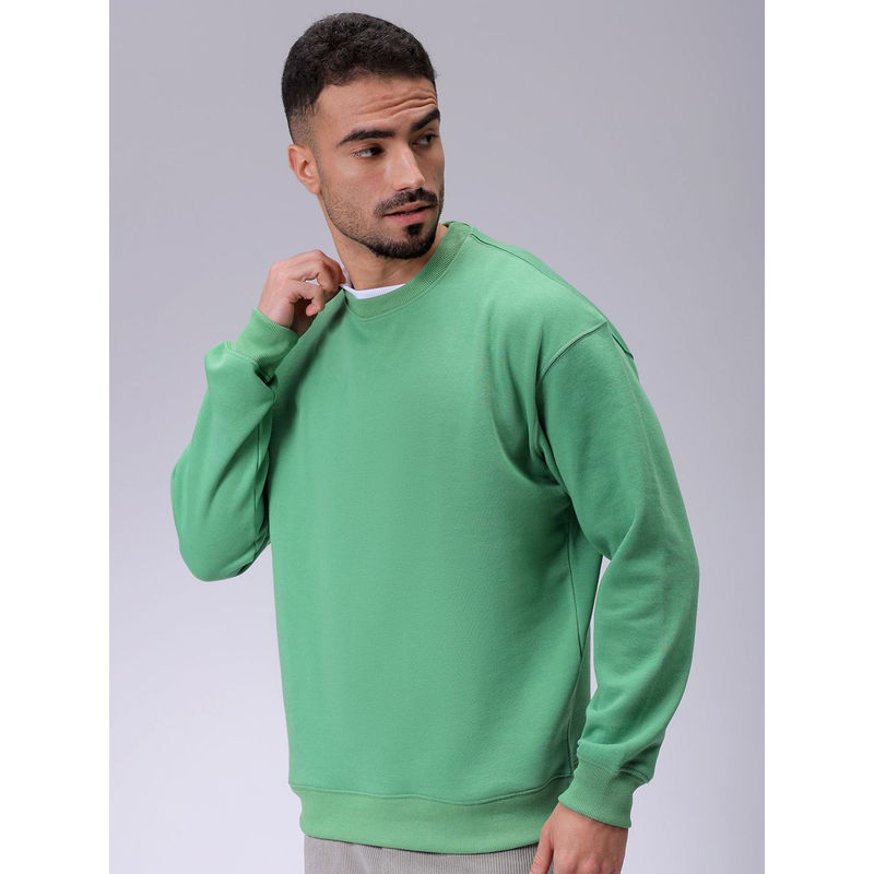 The Indian Garage Co Men Green Oversized Fit Crew Neck Overhead Sweatshirt (S)