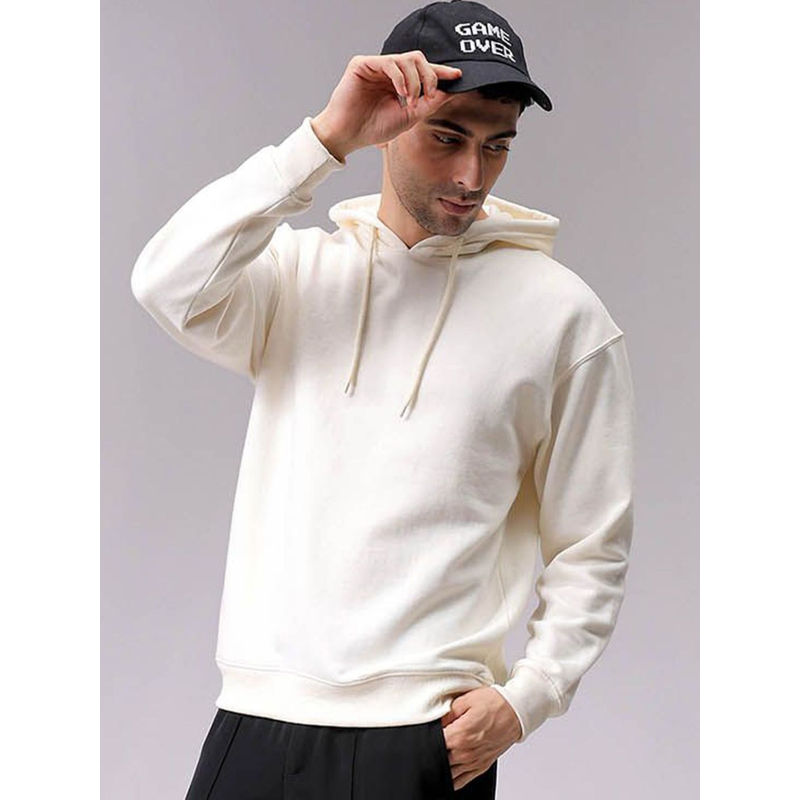 The Indian Garage Co Men Off White Oversized Fit Overhead Hoodie (L)