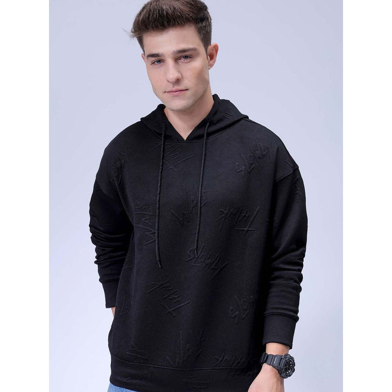 The Indian Garage Co Men Black Relaxed Fit Overhead Hoodie (L)