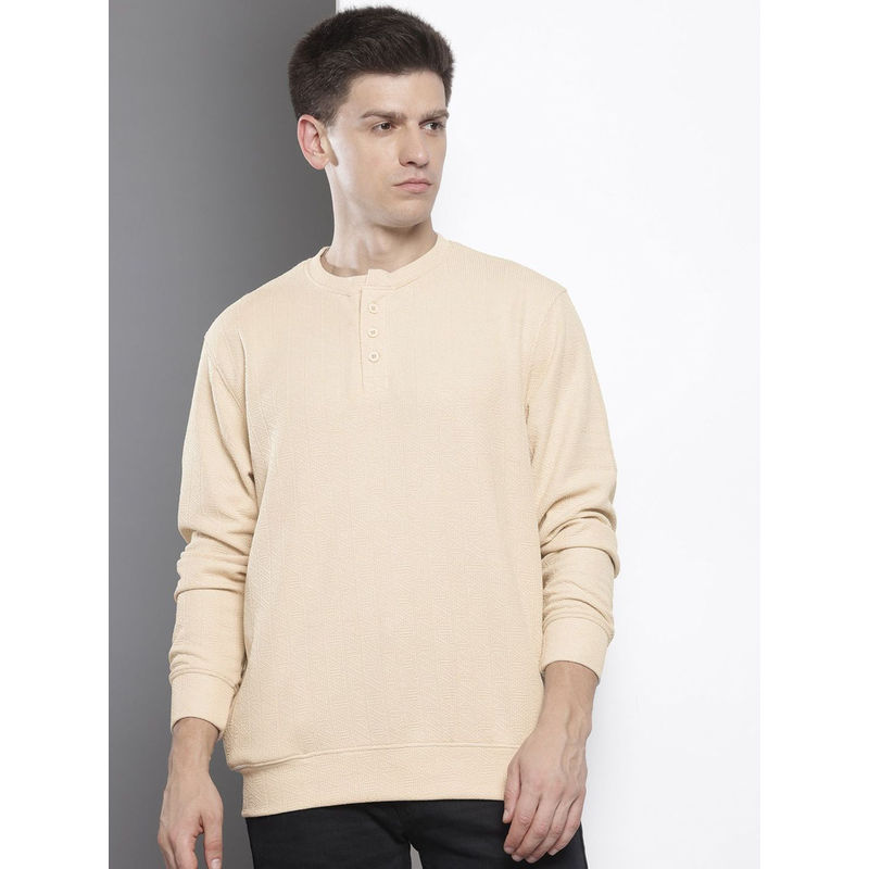 The Indian Garage Co Men Cream Relaxed Fit Henley Neck Sweatshirt (M)