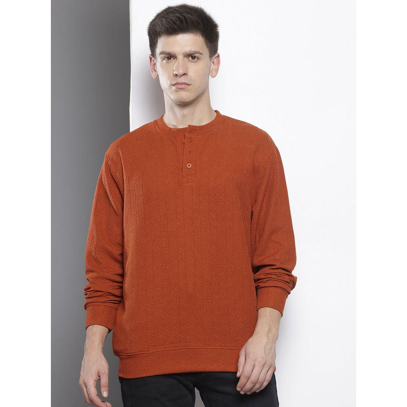 The Indian Garage Co Men Rust Relaxed Fit Henley Neck Sweatshirt (S)