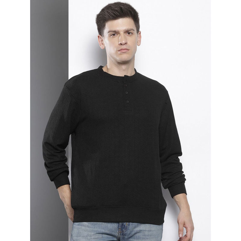 The Indian Garage Co Men Black Relaxed Fit Henley Neck Sweatshirt (M)