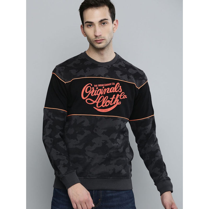 The Indian Garage Co Men Grey Regular Fit Crew Neck Sweatshirt (L)