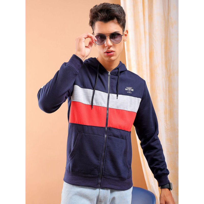 The Indian Garage Co Men Navy Blue Slim Fit Front Open Jacket (M)