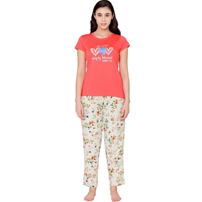 Bodycare Womens Modal Spandex Printed T-Shirt & Pyjama BSLS15001 Pink (Set of 2) (M)