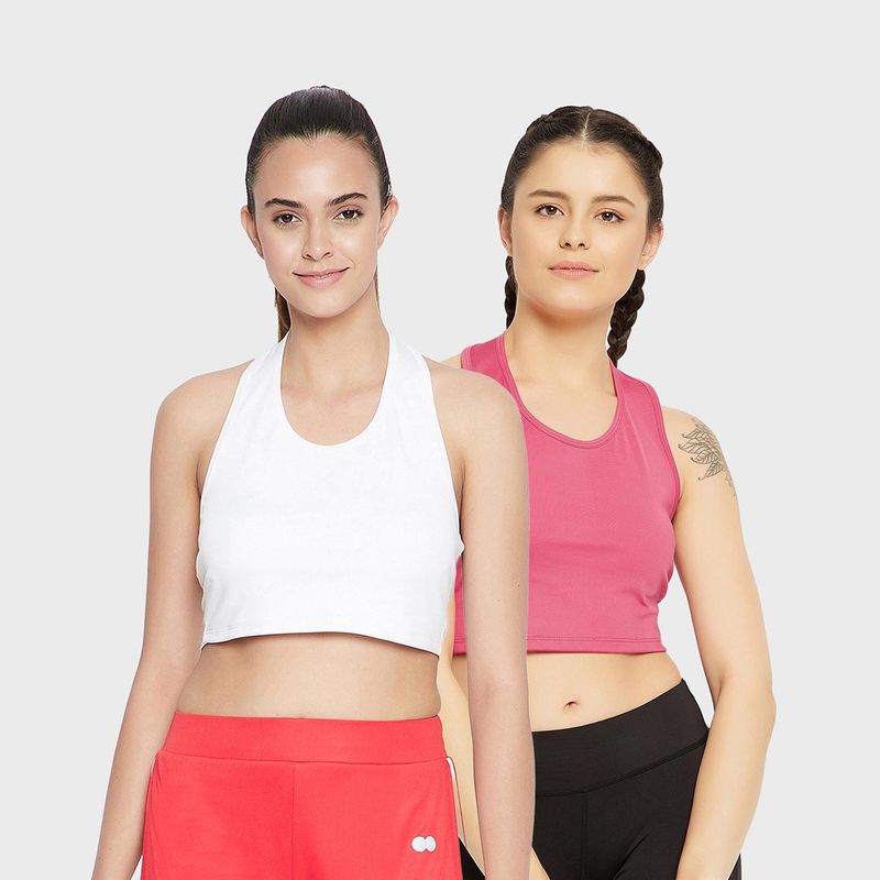 Clovia Padded Active Crop Top with Halter Neck Multi-Color (Pack of 2)(L)