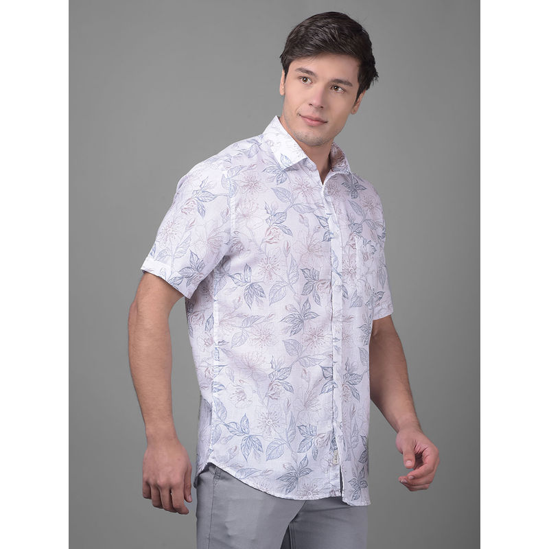 CRIMSOUNE CLUB Mens Grey Floral Half Sleeves Collar Neck Casual Shirt (XL)