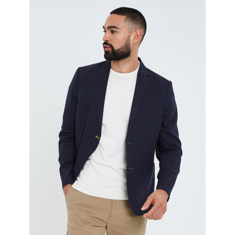 Threadbare Luxe Men Navy Linen Blend Blazer (L)