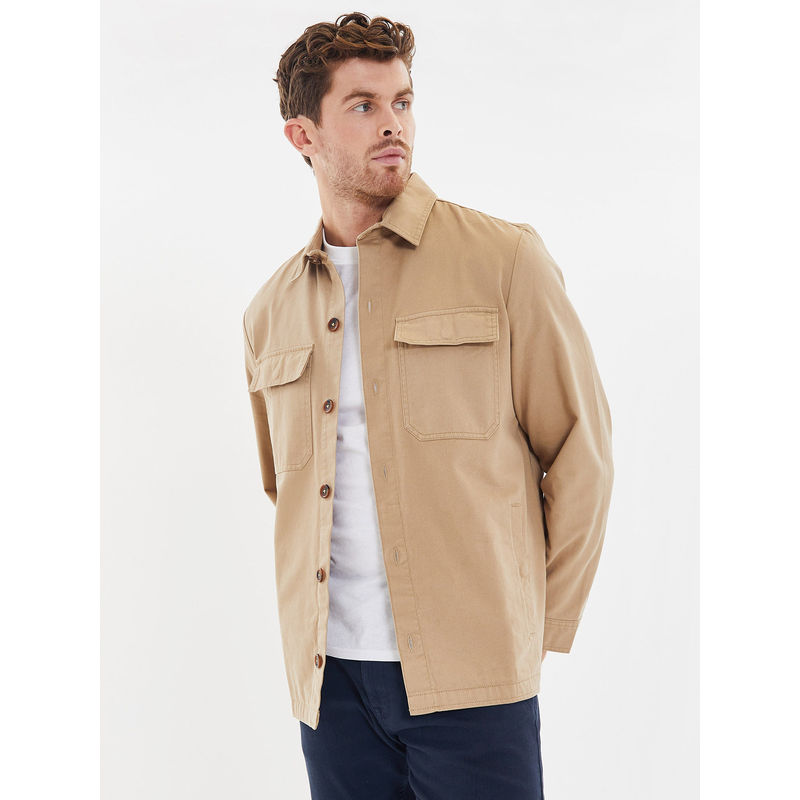 Threadbare Men Stone Cotton Shacket (S)