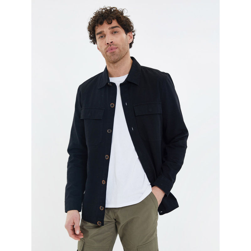 Threadbare Men Black Cotton Shacket (S)