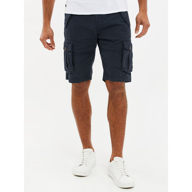 Threadbare Men Navy Regular Fit Cotton Cargo Shorts (32)