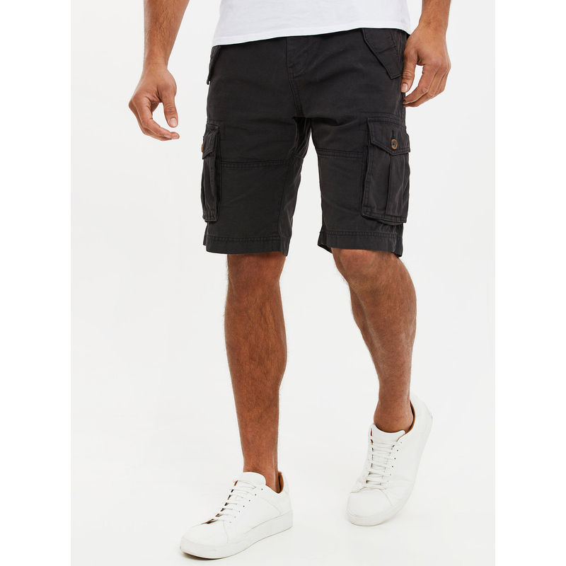 Threadbare Men Black Regular Fit Cotton Cargo Shorts (32)