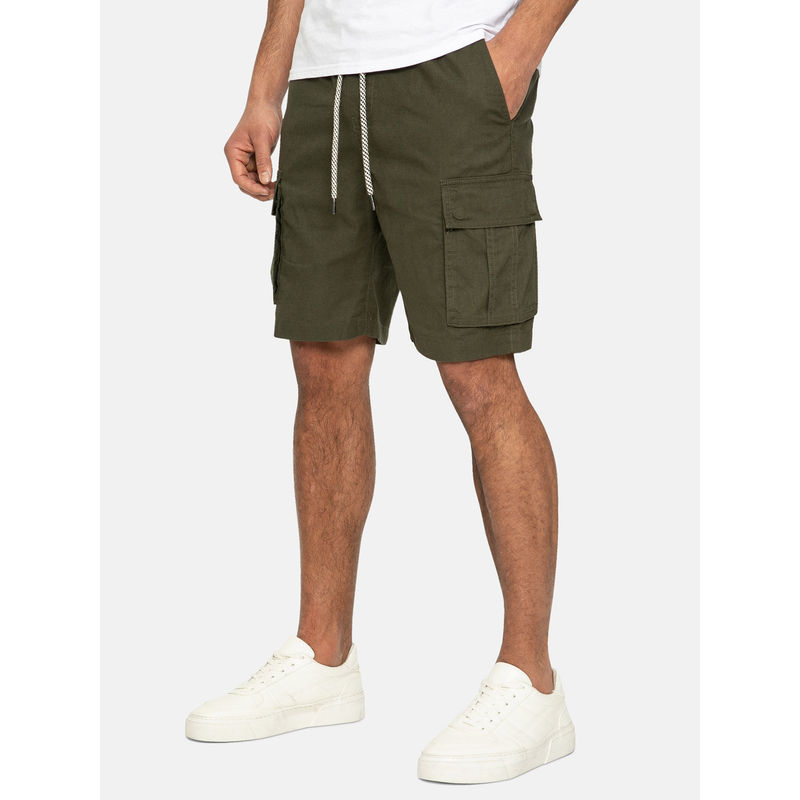 Threadbare Men Green Linen Blend Cargo Shorts (S)