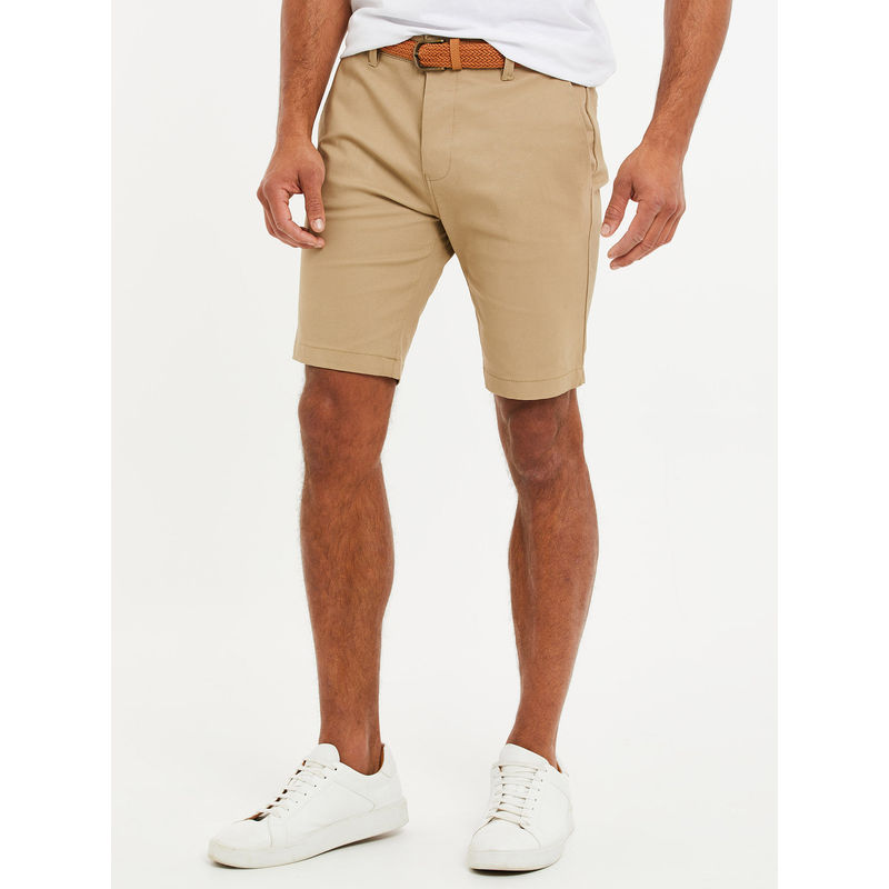 Threadbare Men Stone Belted Stretch Slim Fit Chino Shorts (32)