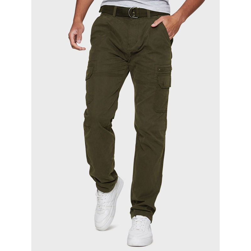 Threadbare Men Green Belted Cargo Trousers (Set of 2) (32)