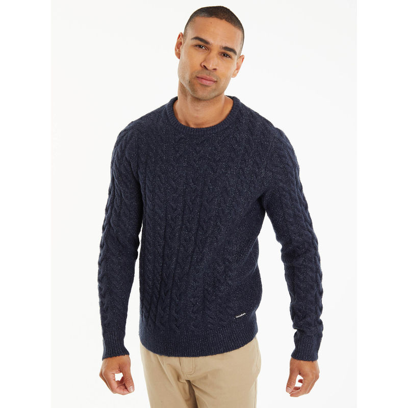 Threadbare Navy Cable Knit Crew Neck Jumper (2XL)