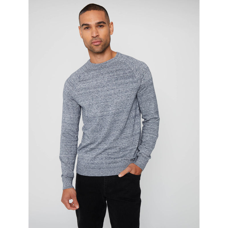 Threadbare Grey Space Dye Raglan Crew Neck Jumper (S)