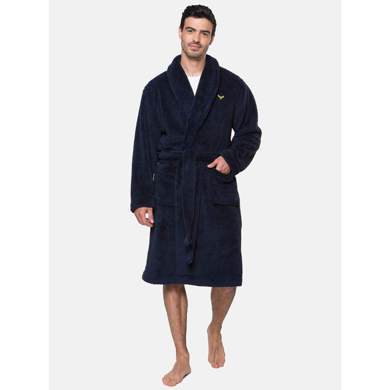 Threadbare Navy Blue Teddy Dressing Gown (Set of 2) (S/M)