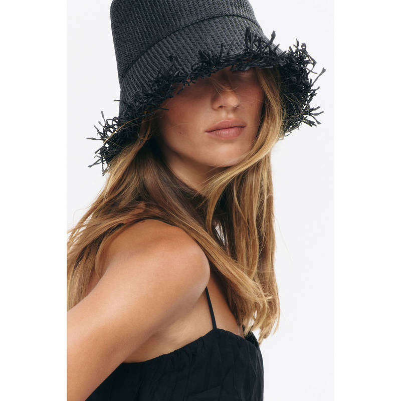 H&M Women Black Straw Bucket Hat (XS/S)