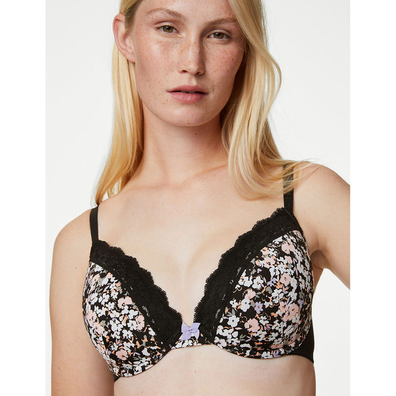 Marks & Spencer Printed Lace Trim Wired Plunge Bra A-E (38D)