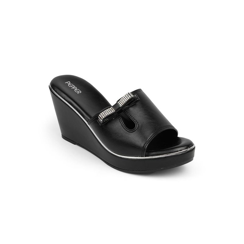 PEPPER Black Fancy Casual Wedges Heels (EURO 36)