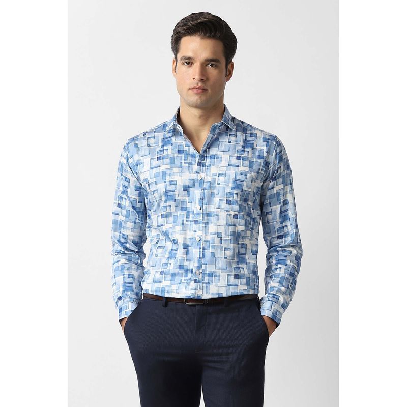 Van Heusen Men Blue Print Full Sleeves Party Formal Shirt (38)