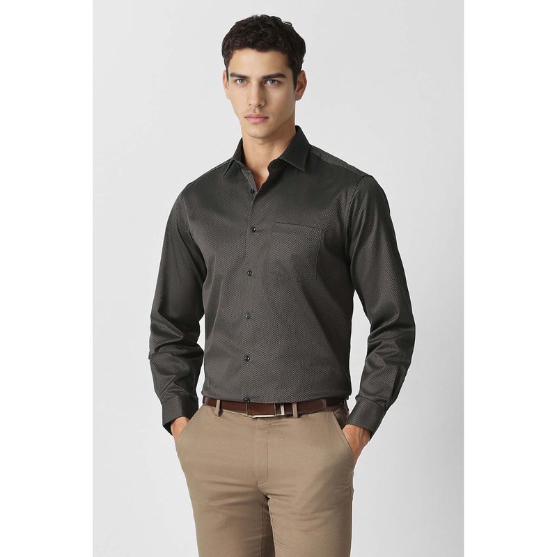 Van Heusen Men Brown Textured Full Sleeves Wedding Formal Shirt (40)