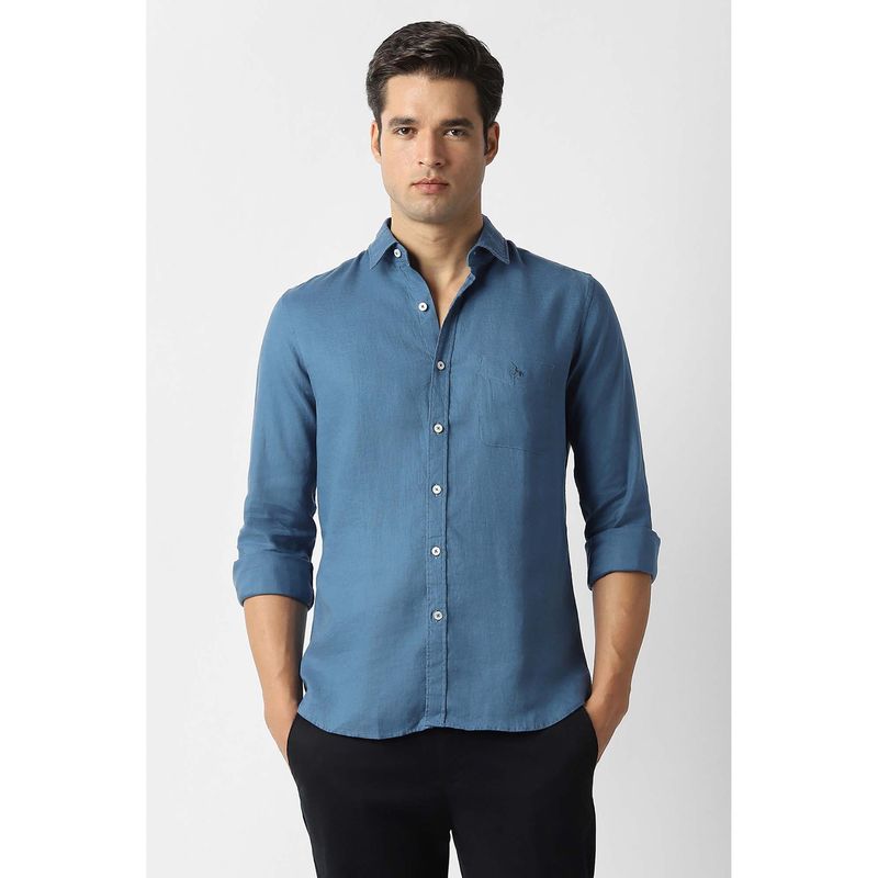 Van Heusen Men Blue Solid Full Sleeves Casual Shirt (39)