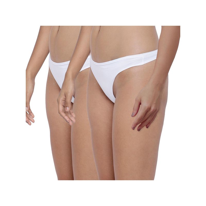 BASIICS by La Intimo Womens White Spiffy Semi Seamless Thongs (Pack of 2) (2XL)