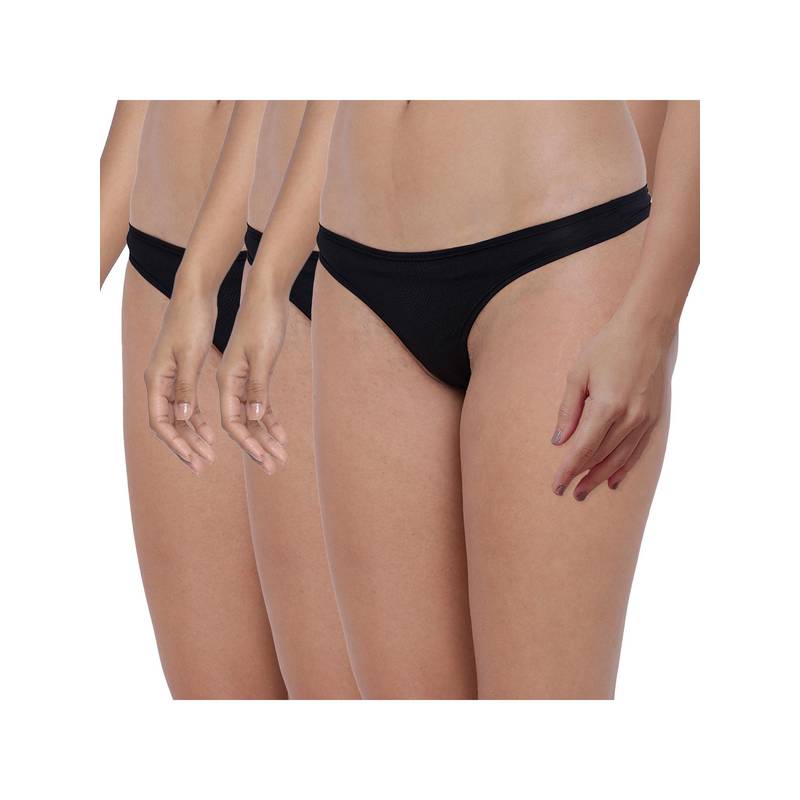 BASIICS by La Intimo Womens Black Spiffy Semiseamless Thongs (Pack of 3) (2XL)