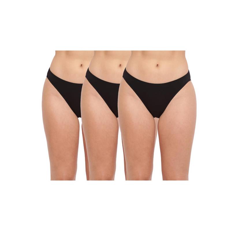 BASIICS by La Intimo Black Glamo Rise High Leg Briefs (Pack of 3) (2XL)