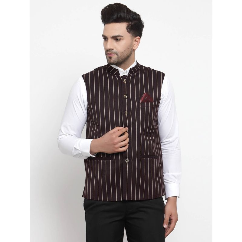 NEUDIS Brown Stripes Nehru Jacket (M)