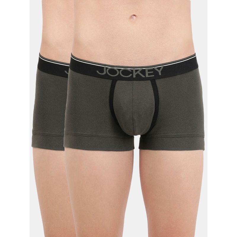 Jockey 8015 Men Cotton Trunk with Ultrasoft Waistband - Deep Olive (Pack of 2) (L)