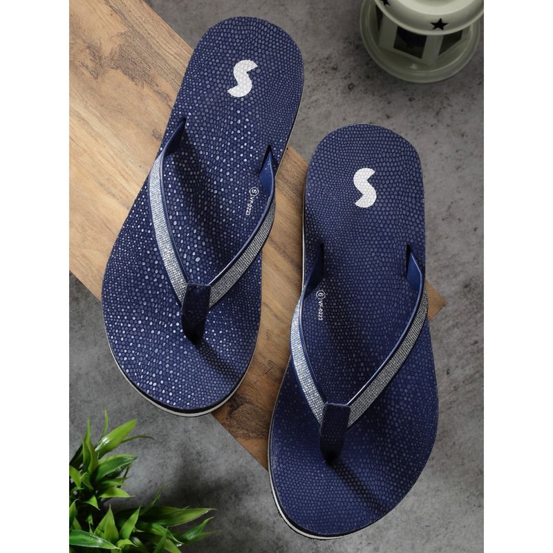 SOLETHREADS Glitz Navy Blue Solid Women Slippers (UK 5)
