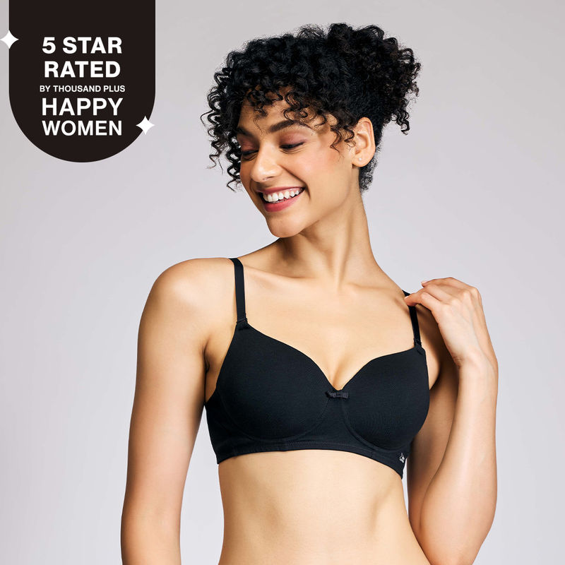 Nykd By Nykaa Breathe Cotton All Day Comfort Padded Non Wired T-Shirt Bra Nyb198 Black (32C)