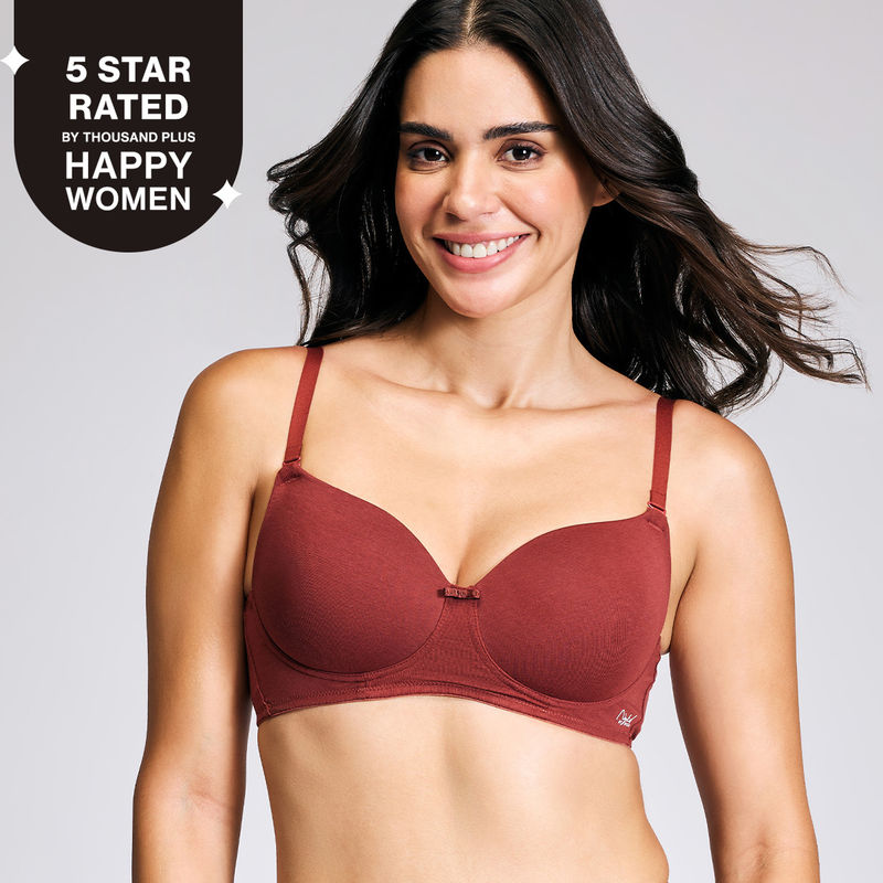 Nykd By Nykaa Breathe Cotton All Day Comfort Padded Non Wired T-Shirt Bra Nyb198 Brick (34B)