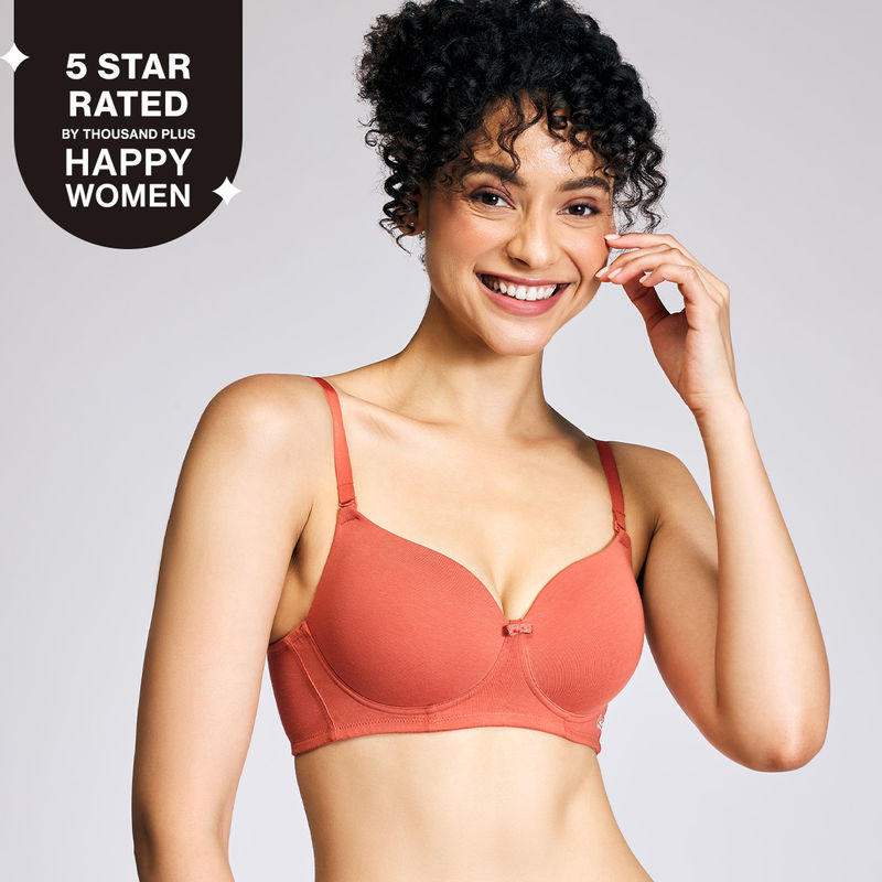 Nykd By Nykaa Breathe Cotton All Day Comfort Padded Non Wired T-Shirt Bra Nyb198 Carrot (32A)