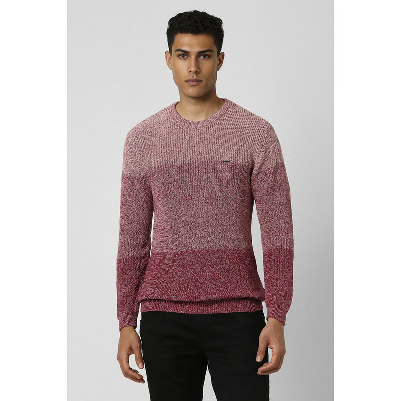 Van Heusen Men Maroon Print Crew Neck Sweater (XL)