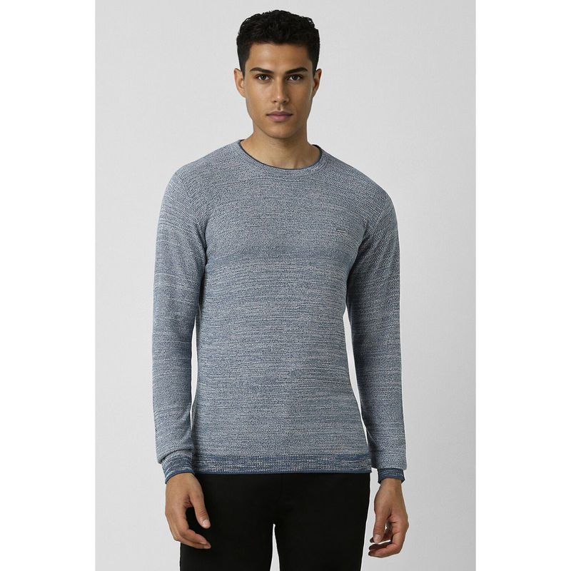 Van Heusen Men Blue Textured Crew Neck Sweater (S)